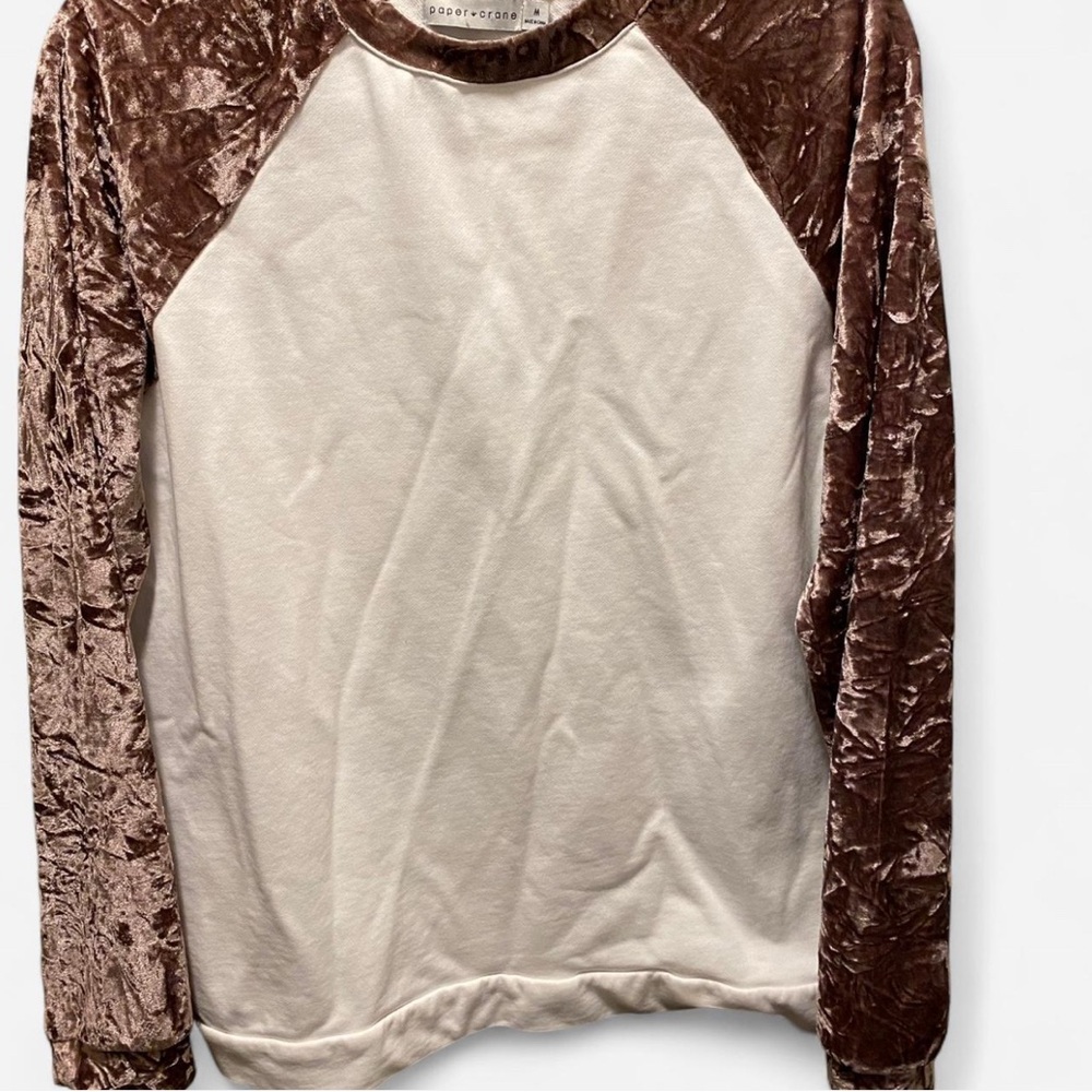 Paper Crane Brown Velvet and Cream Top